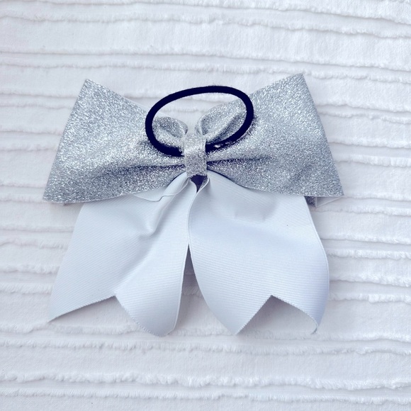 Silver Sparkle Cheerleading Bow - Picture 2 of 2